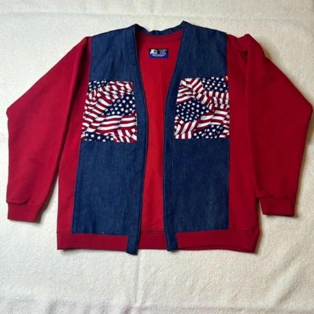 Vintage Starter Jacket/Sweatshirt Cardigan  USA Flag Size XL
